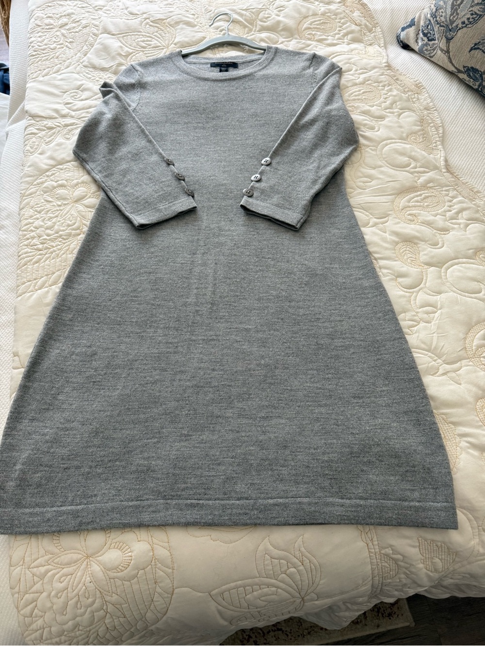 Banana Republic Wool Gray Dress with Button Cuff Detail - Women